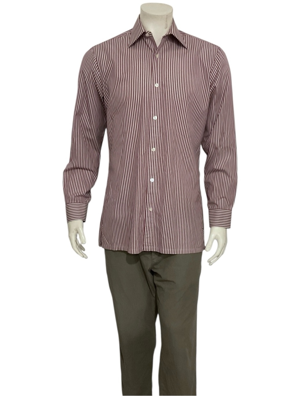 Charvet Burgundy and White Fine-Stripe Dress Shirt